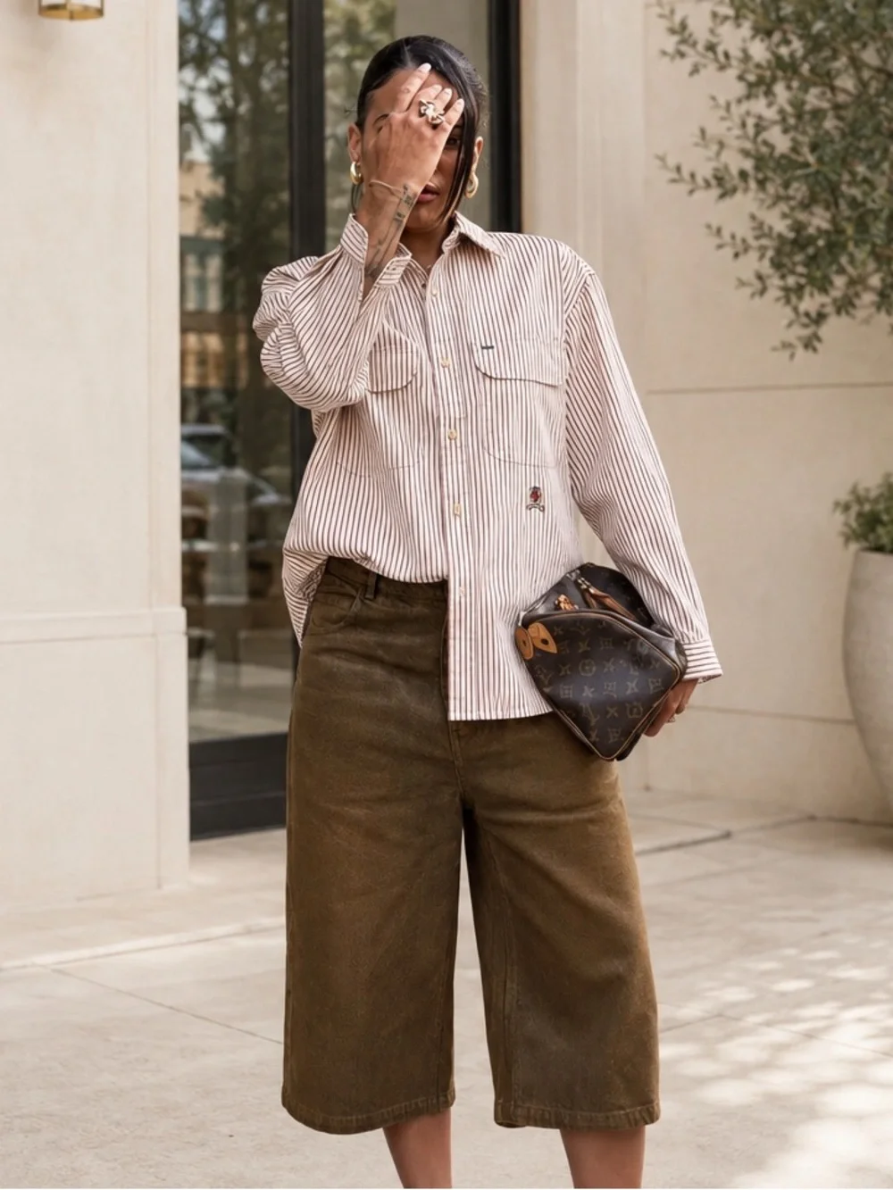 Dark Academia Vintage Striped Utility Button Up Shirt Preppy Academia